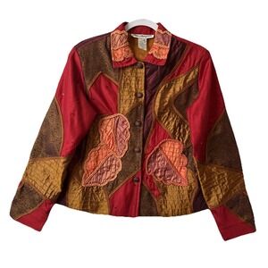 Norm Thompson Embroidered Patchwork Shacket Jacket Blazer Women's S Boho Art